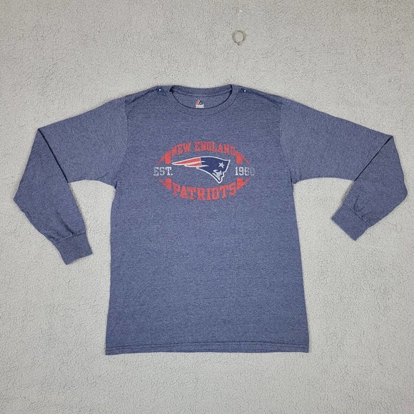 Majestic Other - New England Patriots Mens Medium Long Sleeve Graphic T Shirt Blue Gray